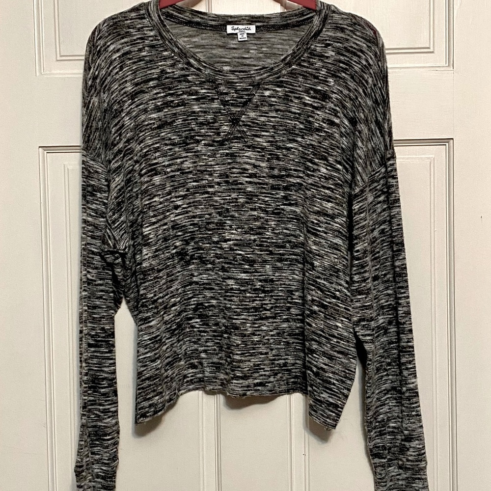 Splendid marled knit top with raw edge hem